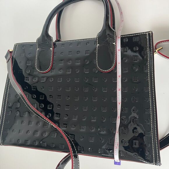 Arcadia Handbag Women Black Red Patent Leather StructuredShoulder Strap Business - Picture 9 of 10